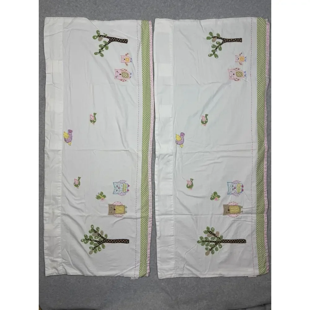 Pottery Barn Kids Hayley Bird Owl Print Set Of 2 Valance Curtains